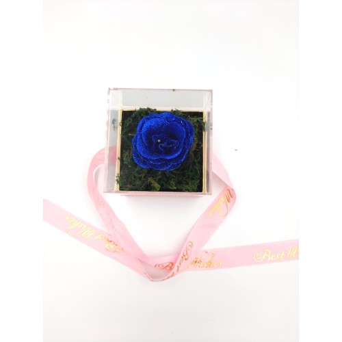 Ροζ Κουτί Με Διάφανο Καπάκι Plexiglass Με Μπλε Τριαντάφυλλο Glitter - 3