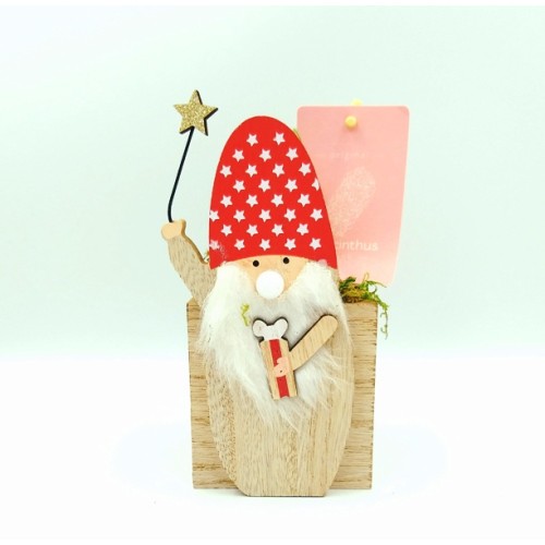 Ξύλινο Διακοσμητικό Γλαστράκι Άγιος Βασίλης Με Βολβό Λουλουδιού Και Φωτάκι LED - 2