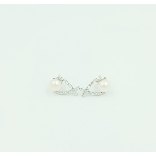 Silver Stud Earrings With Pearl And Zircon Stones