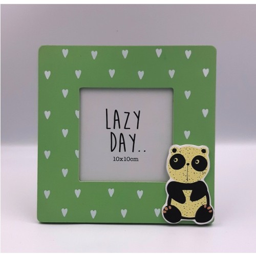 Kids Wooden Photo Frame Green Color With A Panda Bear Patern 17x17cm - 2