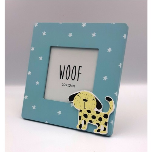 Kids Wooden Photo Frame Blue Color With A Doggy Patern 17x17cm