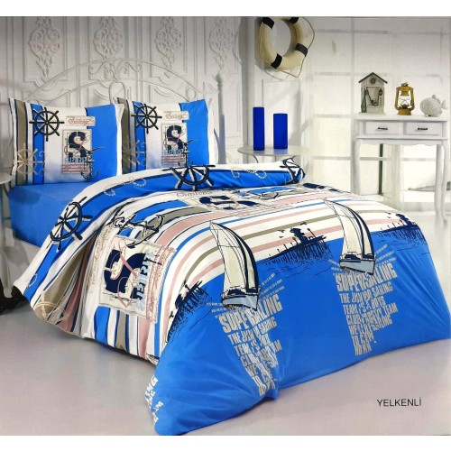 Kids Single Bedding Set With A Duvet Cover - Sailing Ships by Ipekce Home - 1