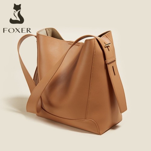 Foxer Leather Womens Bag Shopper Shoulder Brown Colour