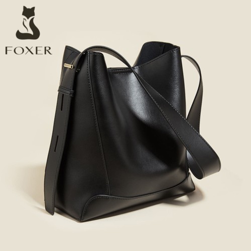 Foxer Leather Womens Bag Shopper Shoulder Black Colour