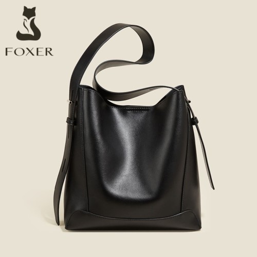 Foxer Leather Womens Bag Shopper Shoulder Black Colour