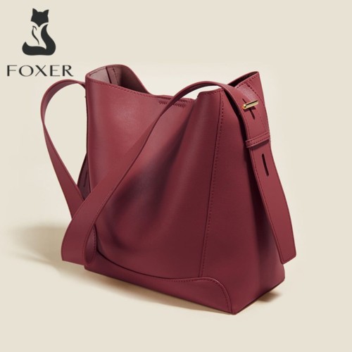 Foxer Leather Womens Bag Shopper Shoulder Burgundy Colour