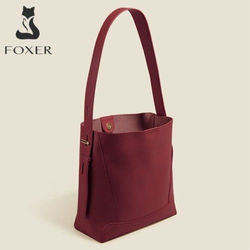 Foxer Leather Womens Bag Shopper Shoulder Burgundy Colour