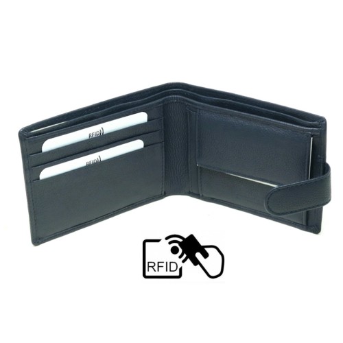 Alpha Status Leather Mens Wallet with RFID Navy Blue Colour