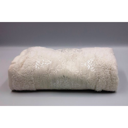 White Color Face Towel With A Barok Pattern Nora (Ipekce Home) - 1