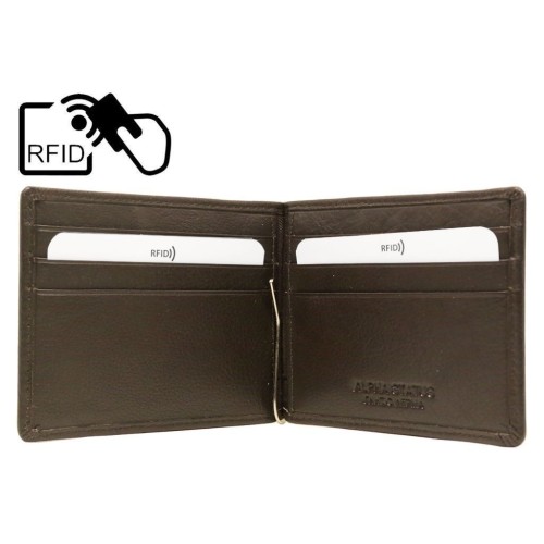 Alpha Status Leather Mens Wallet with RFID Brown Colour With Clip