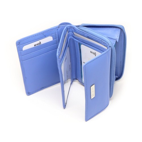 Mentzo Small Leather Womens Wallet with RFID Blue Colour