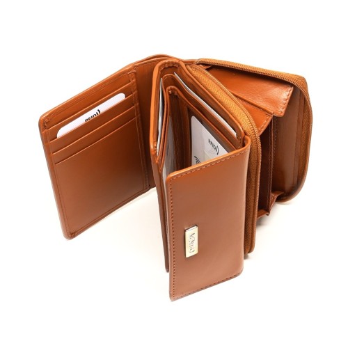 Mentzo Small Leather Womens Wallet with RFID Brown Colour
