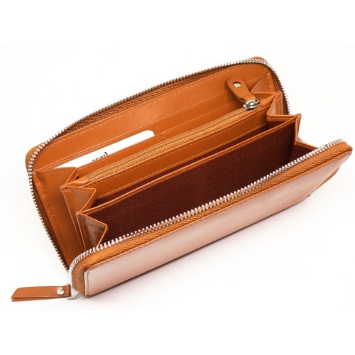 Mentzo Large Leather Womens Wallet with RFID Brown Colour