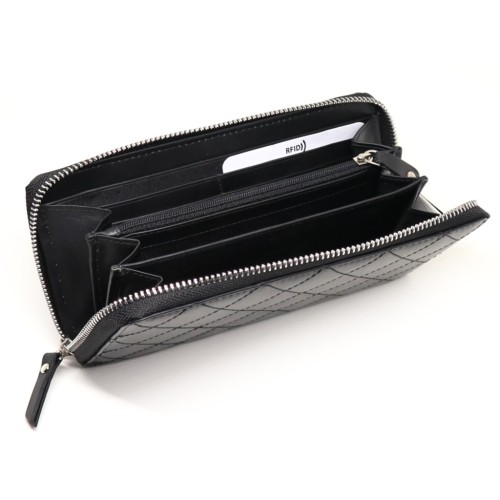 Mentzo Large Leather Womens Wallet with RFID Black Colour