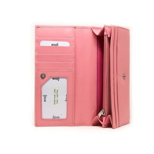 Mentzo Large Leather Womens Wallet with RFID Light Pink Colour