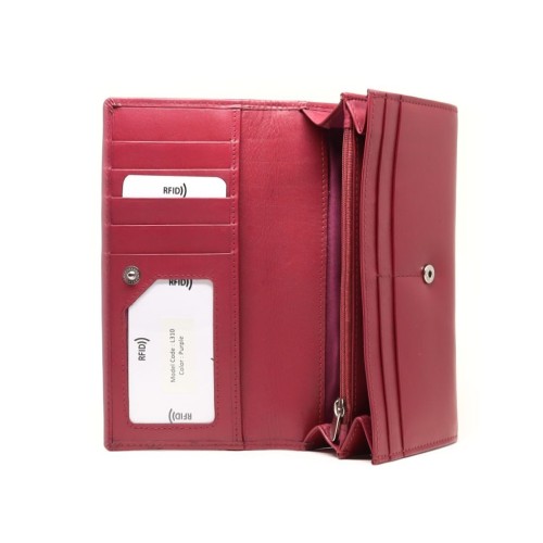 Mentzo Large Leather Womens Wallet with RFID Burgundy Colour