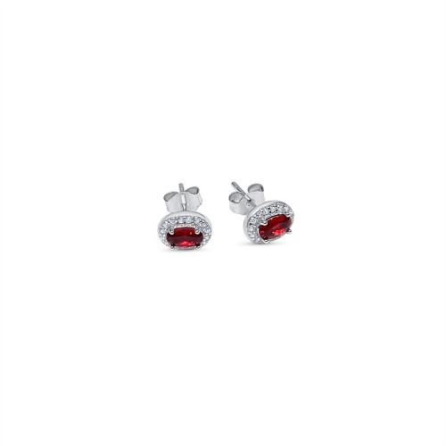 Silver Stud Earrings With Ruby And Zircon Stones