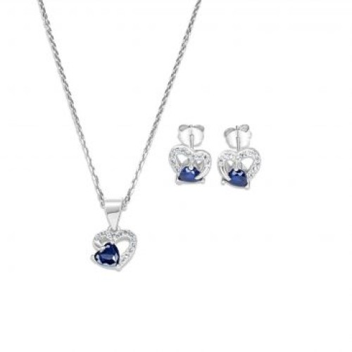 Σετ Κολιέ Και Σκουλαρίκια Καρφωτά Με Πέτρες Ζιργκόν Και Ζαφείρι