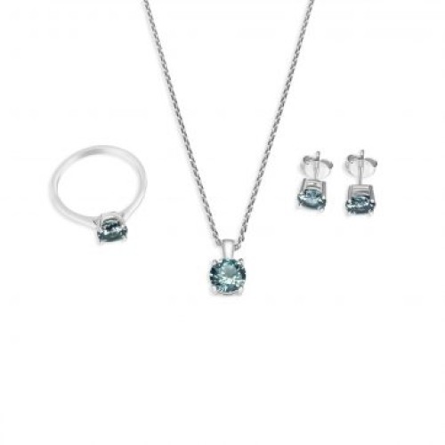 Σετ Κολιέ, Δαχτυλίδι Και Σκουλαρίκια Καρφωτά Με Πέτρες Aquamarine